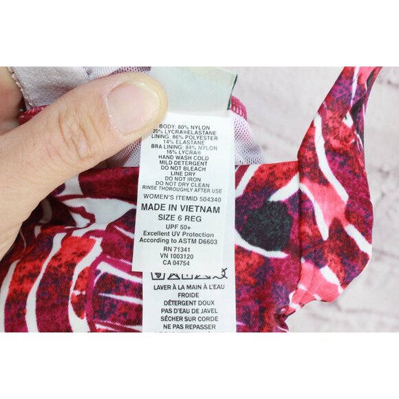 L.L. Bean Mix Match Swimwear Squareneck Tankini Red Geometric Print 6 - Picture 5 of 10